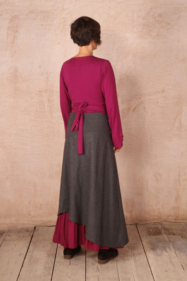 Maya Long Wool Skirt- Pebble Grey and Raspberry - Image 2