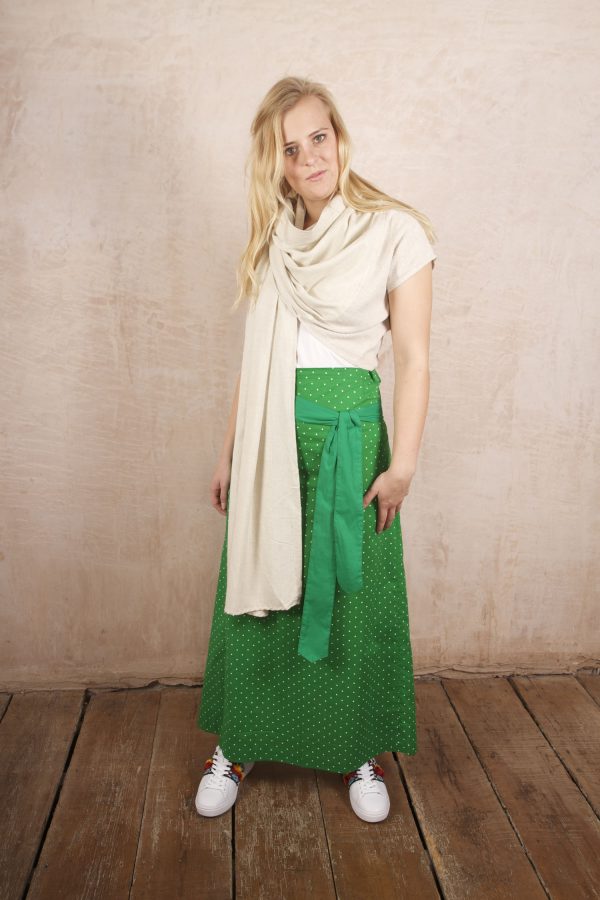 Tibetan Skirt Reversible Cotton - Gypsy Green Polka Dot - Image 2