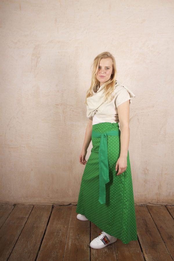 Tibetan Skirt Reversible Cotton - Gypsy Green Polka Dot - Image 3
