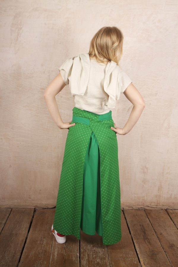 Tibetan Skirt Reversible Cotton - Gypsy Green Polka Dot