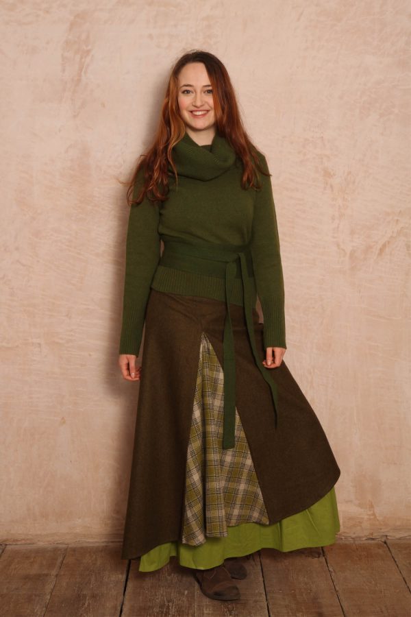 Maya Long Wool Skirt - Olive Green and Willow - Image 7