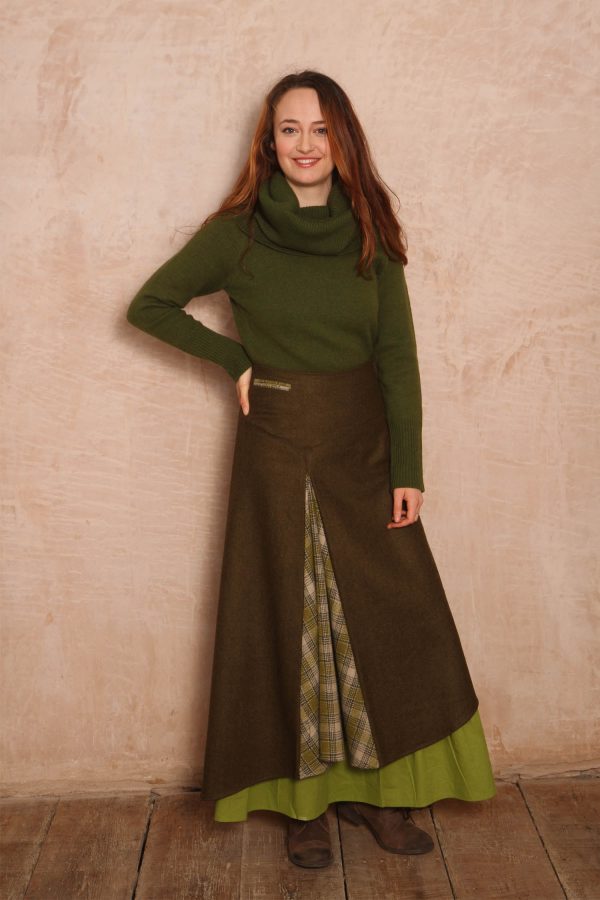 Maya Long Wool Skirt - Olive Green and Willow - Image 2