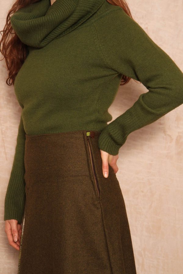 Maya Long Wool Skirt - Olive Green and Willow - Image 4