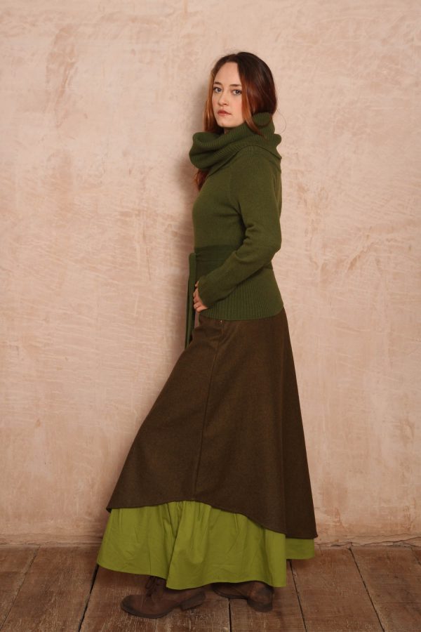 Maya Long Wool Skirt - Olive Green and Willow - Image 3