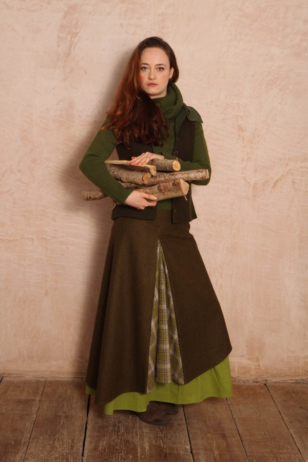 Maya Long Wool Skirt - Olive Green and Willow