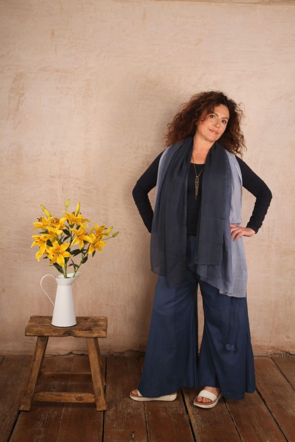 AMELIE ORGANIC COTTON WIDE LEG TROUSERS Indigo Blue - Image 2