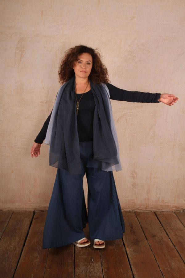 AMELIE ORGANIC COTTON WIDE LEG TROUSERS Indigo Blue - Image 3