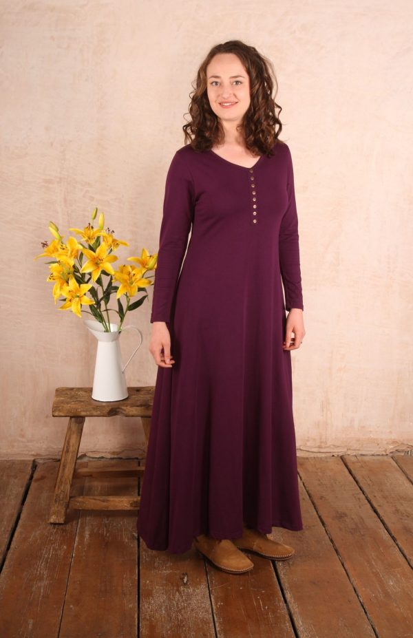 RHIANNON A-LINE MAXI DRESS ORGANIC COTTON LYCRA  Plum - Image 2