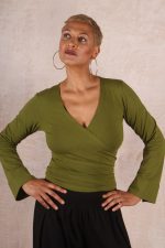 Double Wrap Top Organic Cotton Lycra - Moss Green