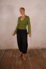 Double Wrap Top Organic Cotton Lycra - Moss Green - Image 3