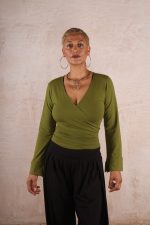 Double Wrap Top Organic Cotton Lycra - Moss Green - Image 2