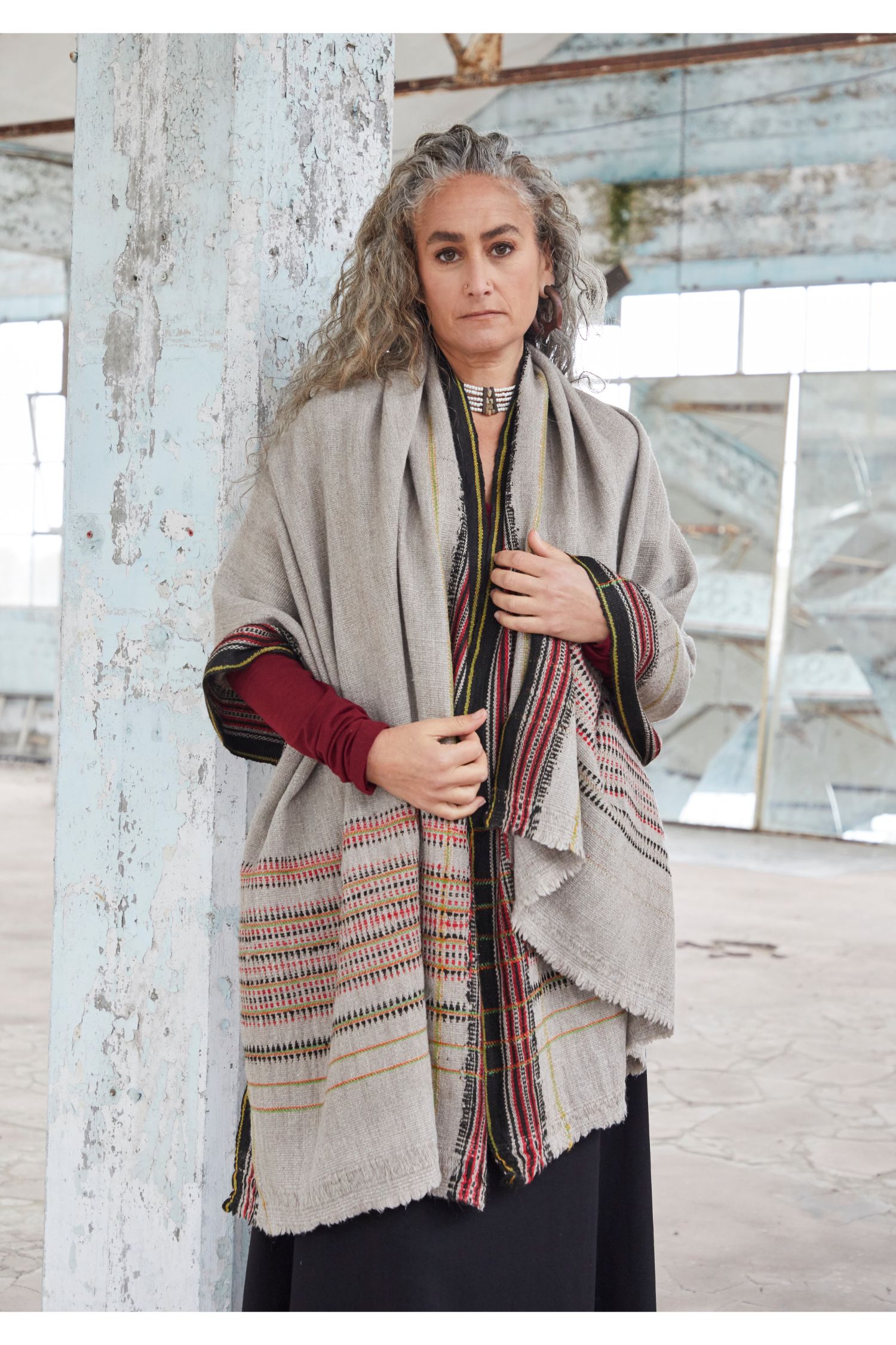 Angora wool Shawl In Seal Grey - Nida Fatima