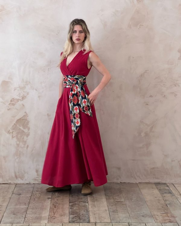 Aya Sleeveless Maxi Dress Cotton Linen Chilli Pepper Red - Image 4