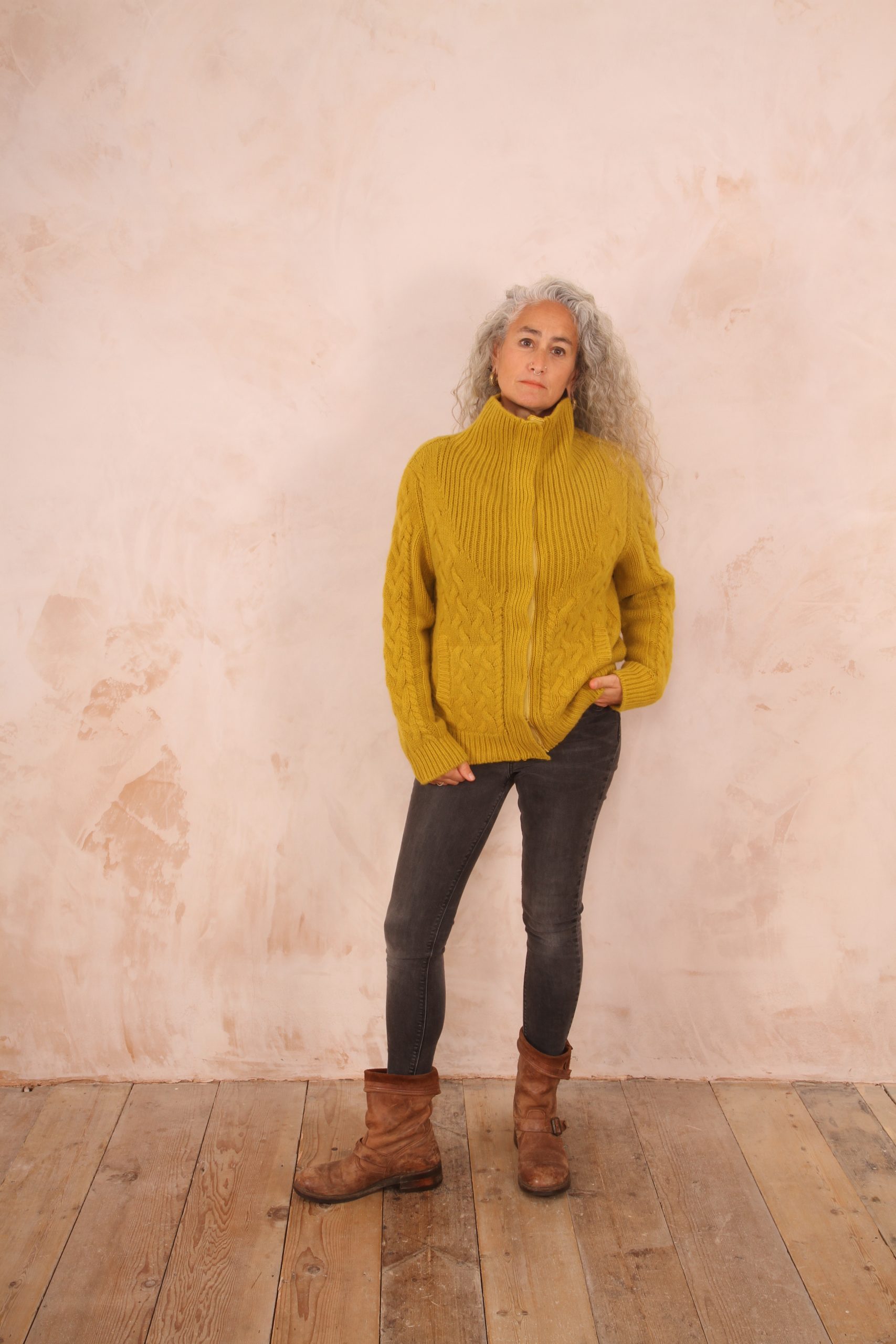 ENDLESS KNOT CABLE KNIT BOMBER CARDIGAN PURE LAMBSWOOL PREORDER - Image 8