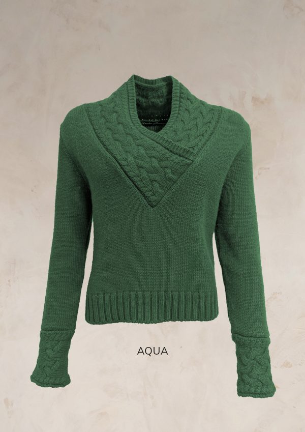 CHUNKY CABLE KNIT V NECK JUMPER PURE LAMBSWOOL PREORDER - Image 20