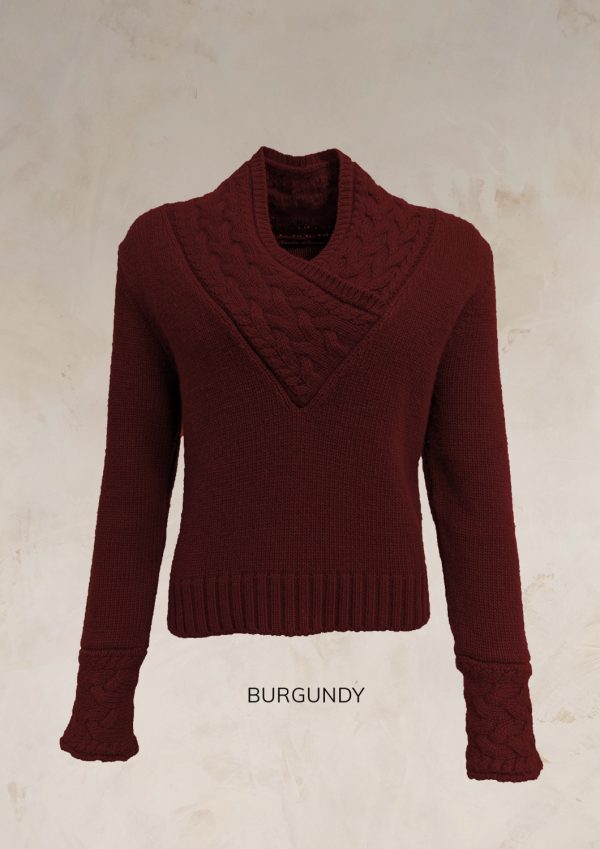 CHUNKY CABLE KNIT V NECK JUMPER PURE LAMBSWOOL PREORDER - Image 19