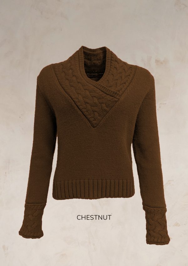 CHUNKY CABLE KNIT V NECK JUMPER PURE LAMBSWOOL PREORDER - Image 18