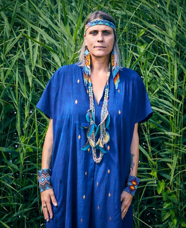 Estrella Organic Cotton Kaftan Natural Dyes: Indigo & Gold - Image 3