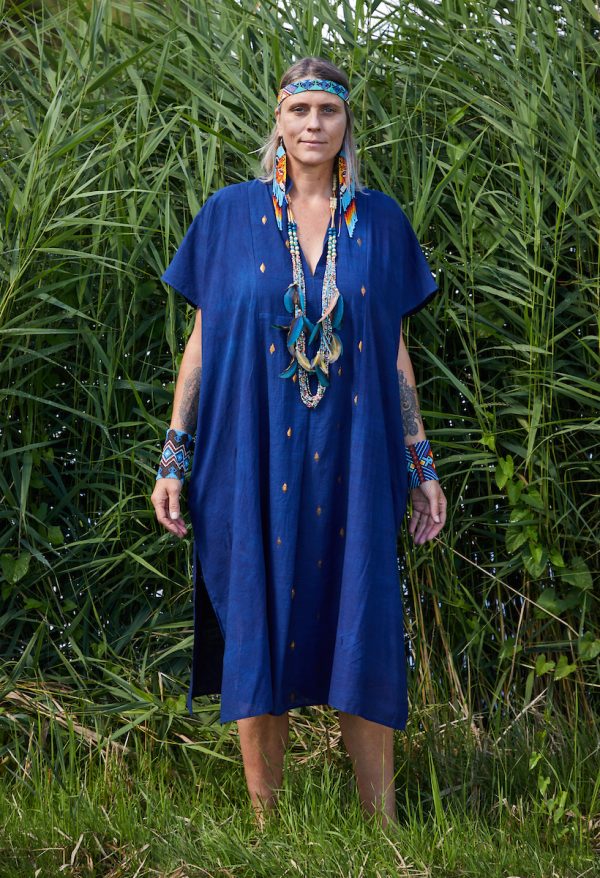 Estrella Organic Cotton Kaftan Natural Dyes: Indigo & Gold - Image 5