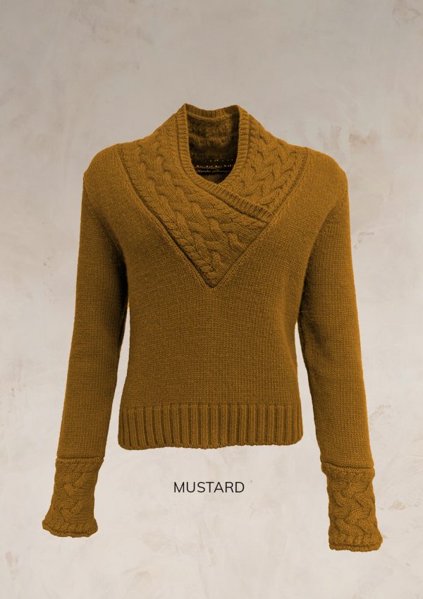 CHUNKY CABLE KNIT V NECK JUMPER PURE LAMBSWOOL PREORDER - Image 12
