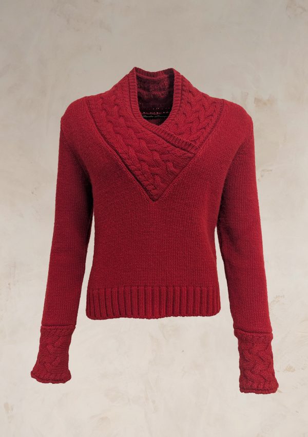 CHUNKY CABLE KNIT V NECK JUMPER PURE LAMBSWOOL PREORDER - Image 9