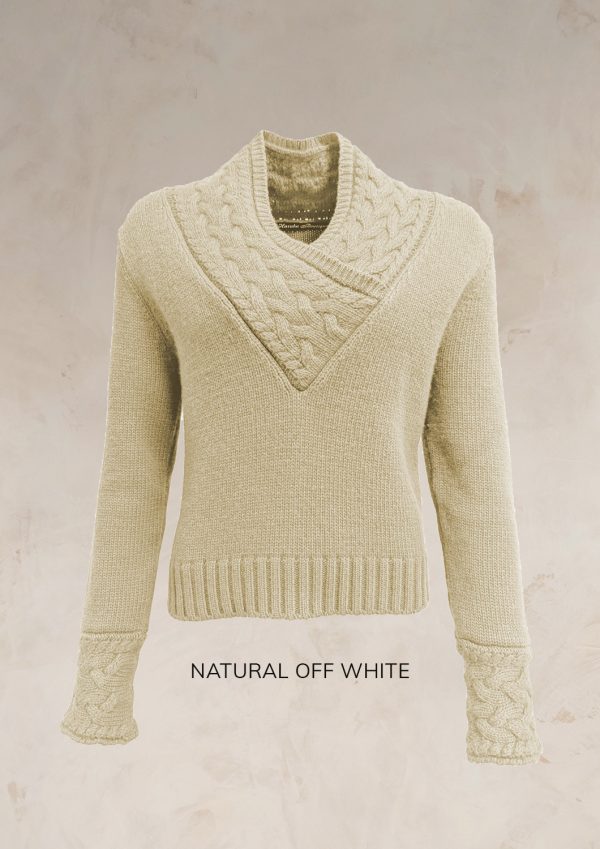 CHUNKY CABLE KNIT V NECK JUMPER PURE LAMBSWOOL PREORDER - Image 8