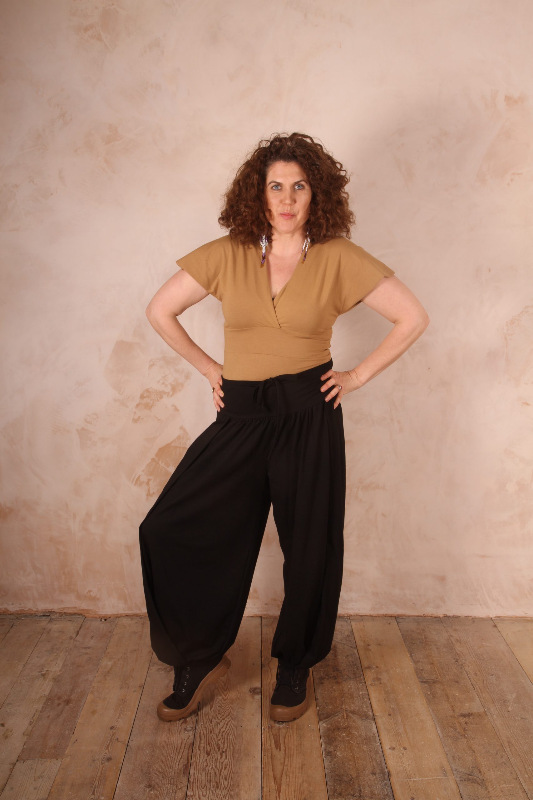 Amelie Kimono Top Cotton Lycra Camel - Image 3