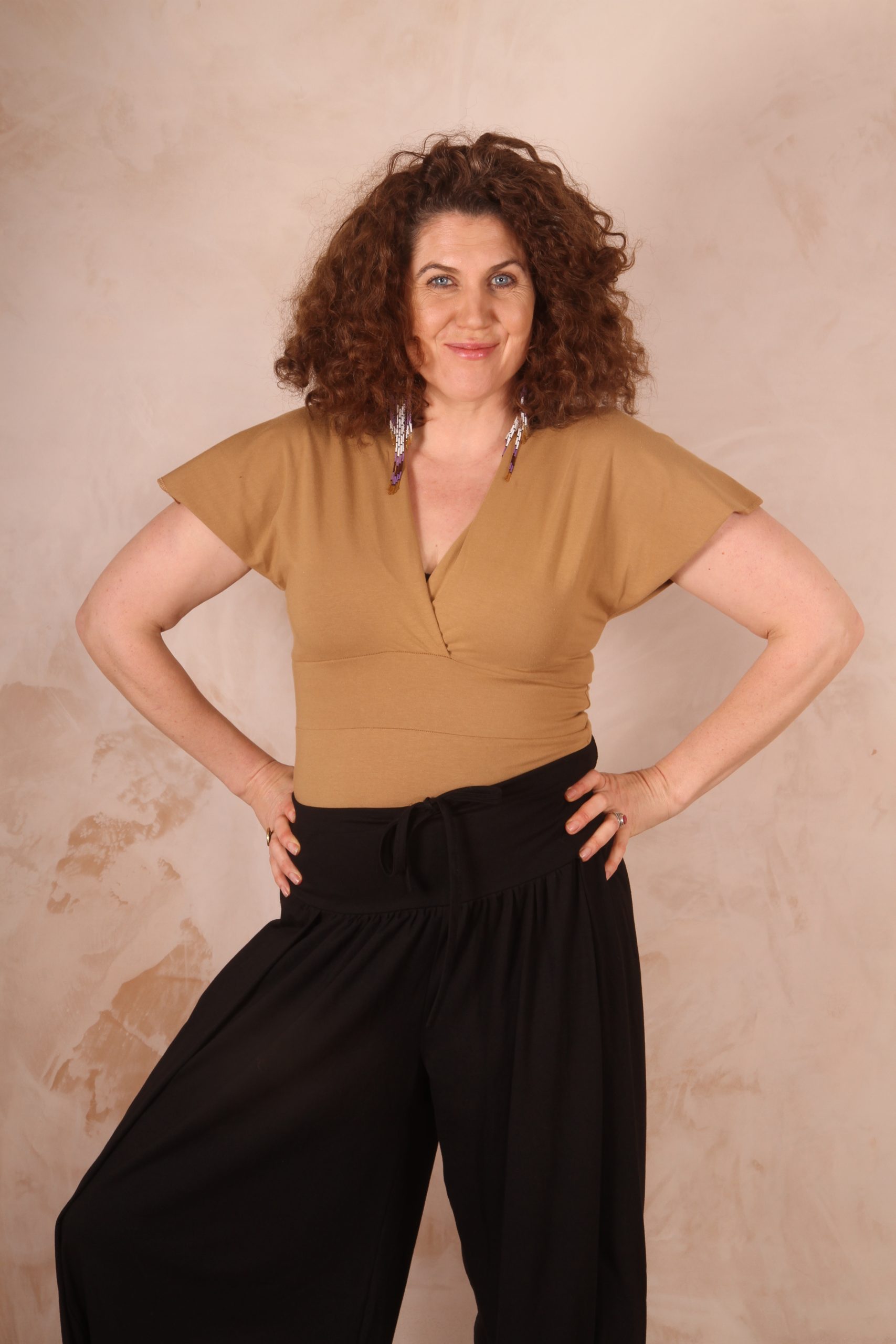 Amelie Kimono Top Cotton Lycra Camel