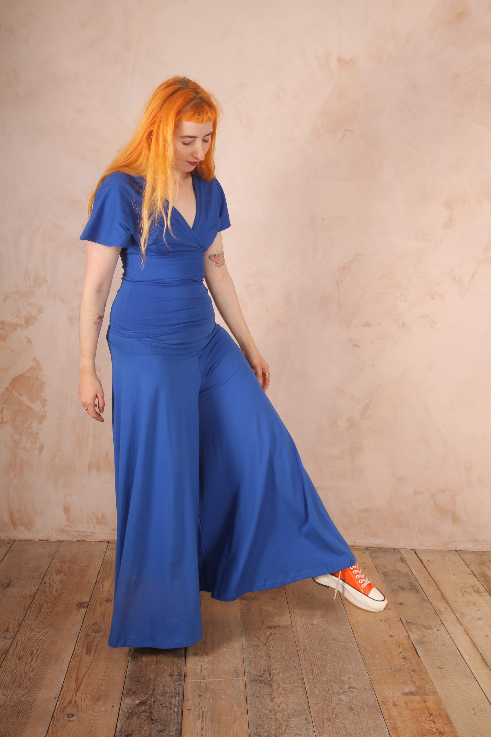 Dancing Trousers Wide Leg Cotton Lycra Cobalt Blue