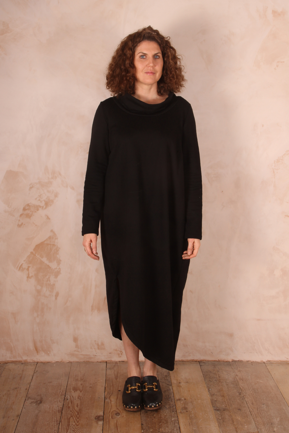 Anya 100% Cotton Jersey Oversized Jumper Dress Black