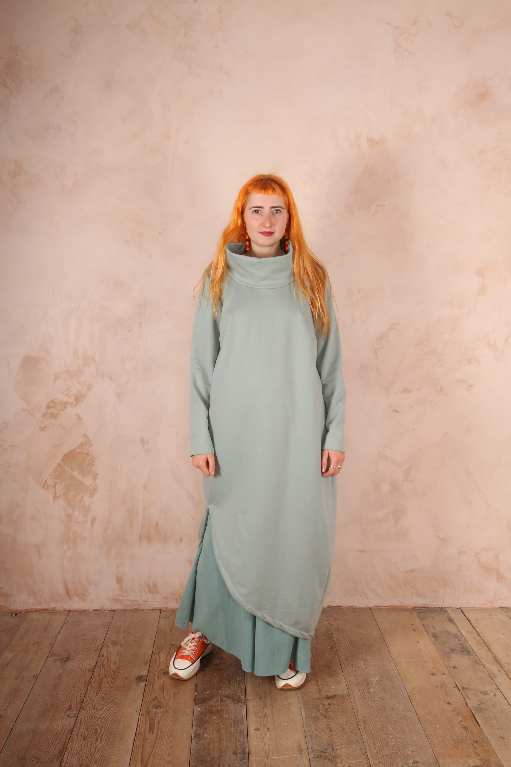 Anya 100% Cotton Jersey Oversized Jumper Dress Aqua