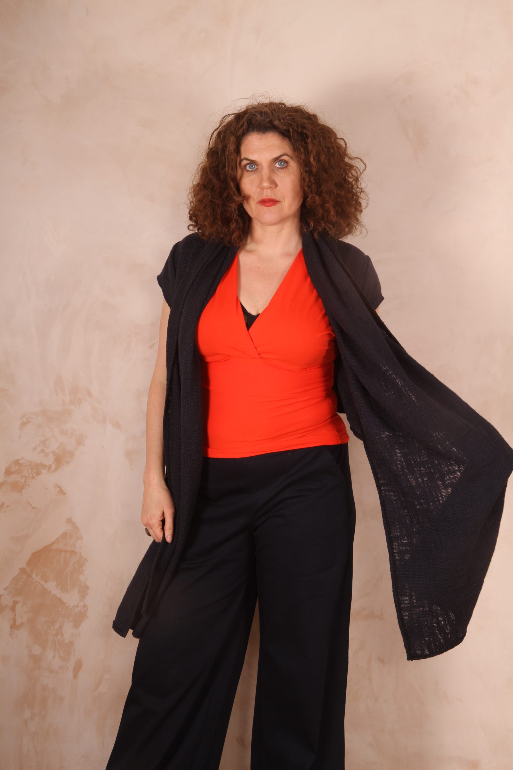 Ava Bolero Jacket Shawl Collar Midnight Blue Pure Cotton - Image 2