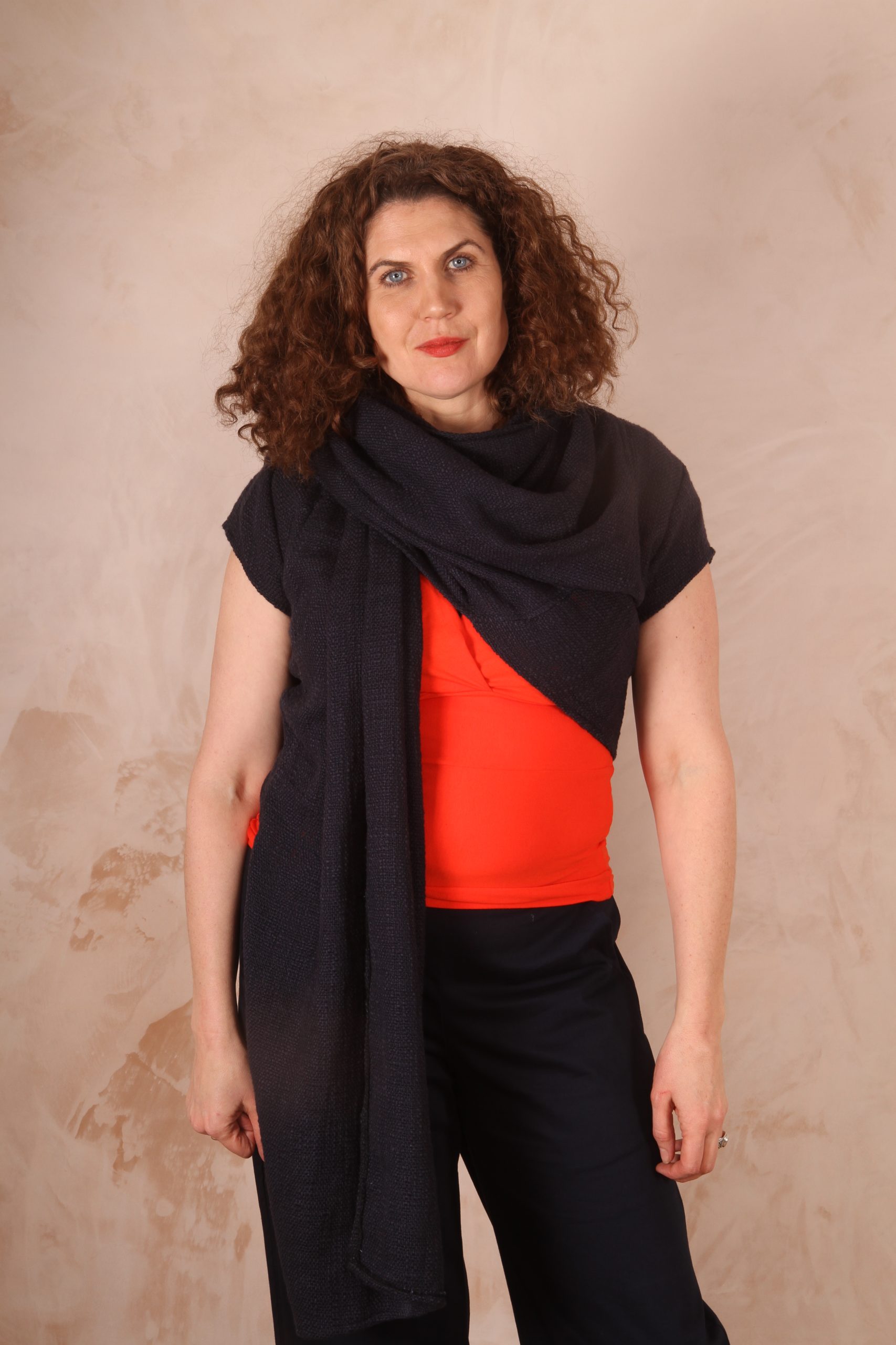 Ava Bolero Jacket Shawl Collar Midnight Blue Pure Cotton