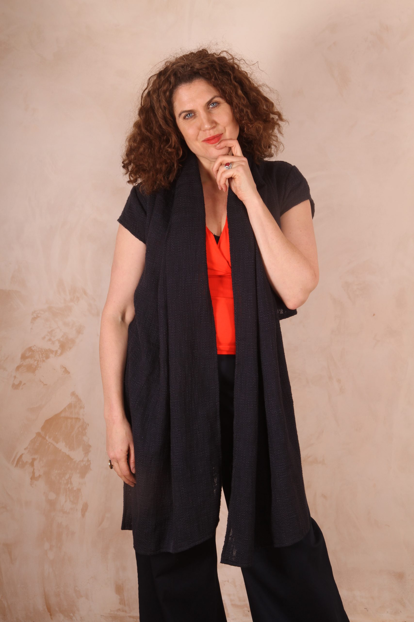 Ava Bolero Jacket Shawl Collar Midnight Blue Pure Cotton - Image 4