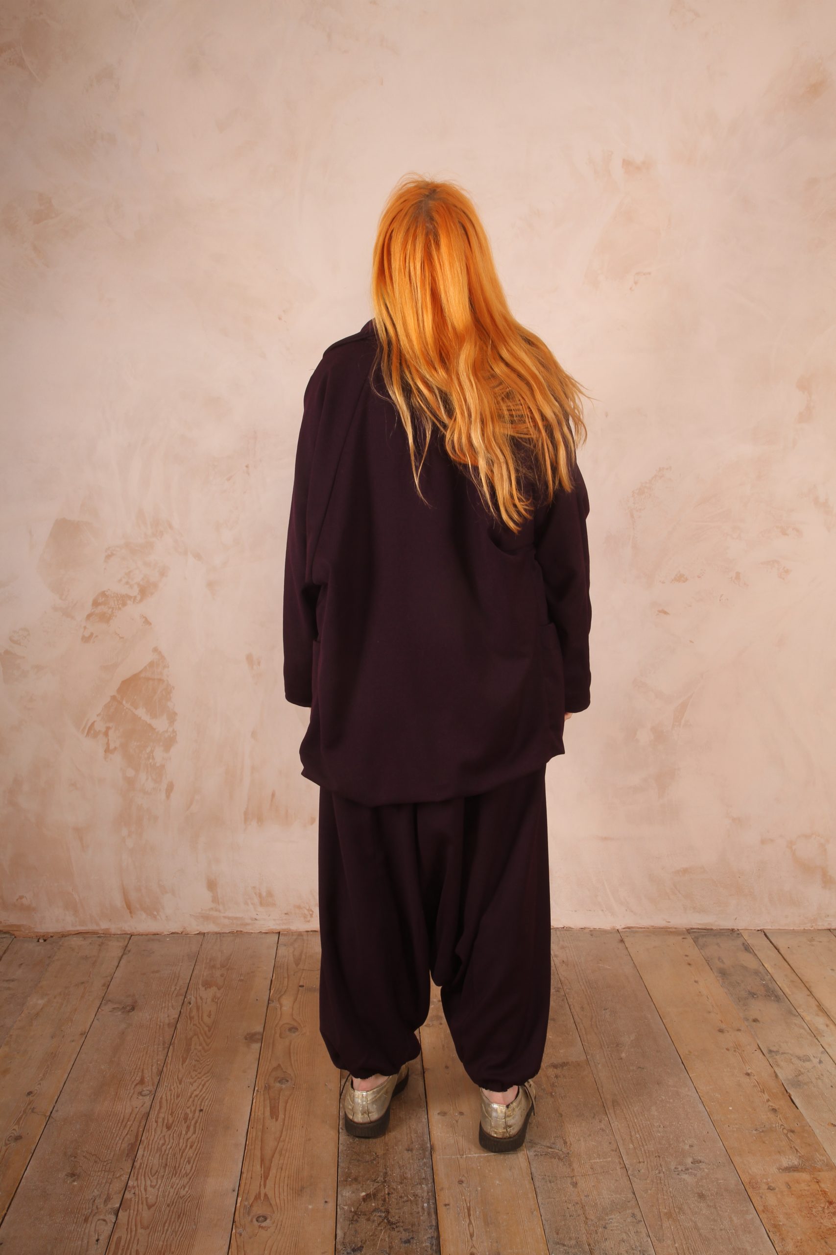 Harem Trousers 100% Crepe Wool Plum - Image 12