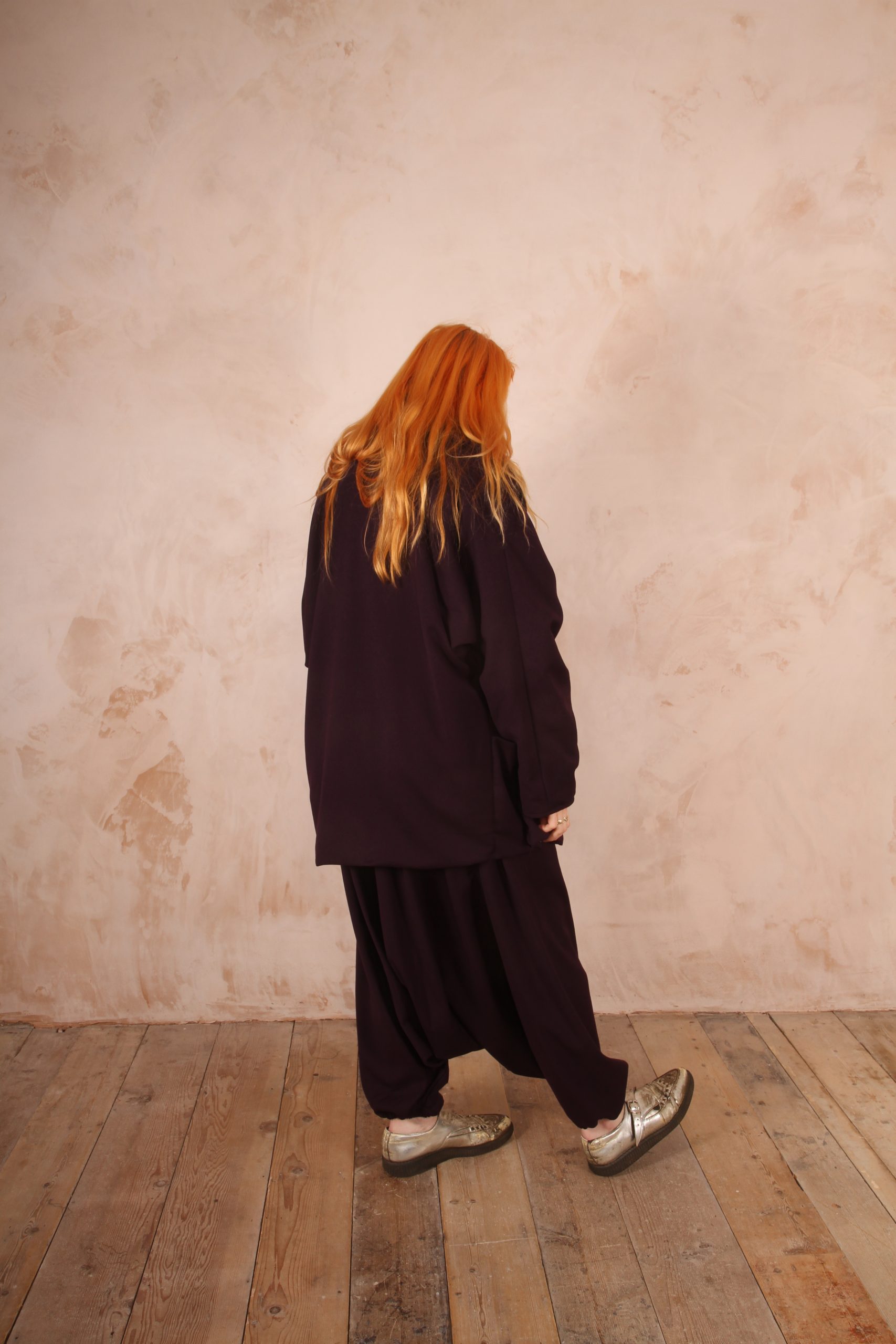 Harem Trousers 100% Crepe Wool Plum - Image 11