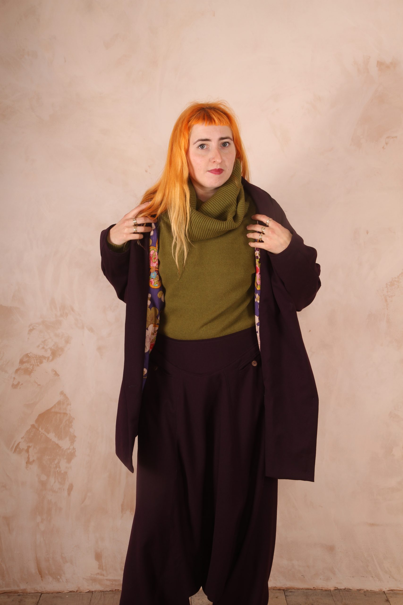 Harem Trousers 100% Crepe Wool Plum - Image 3