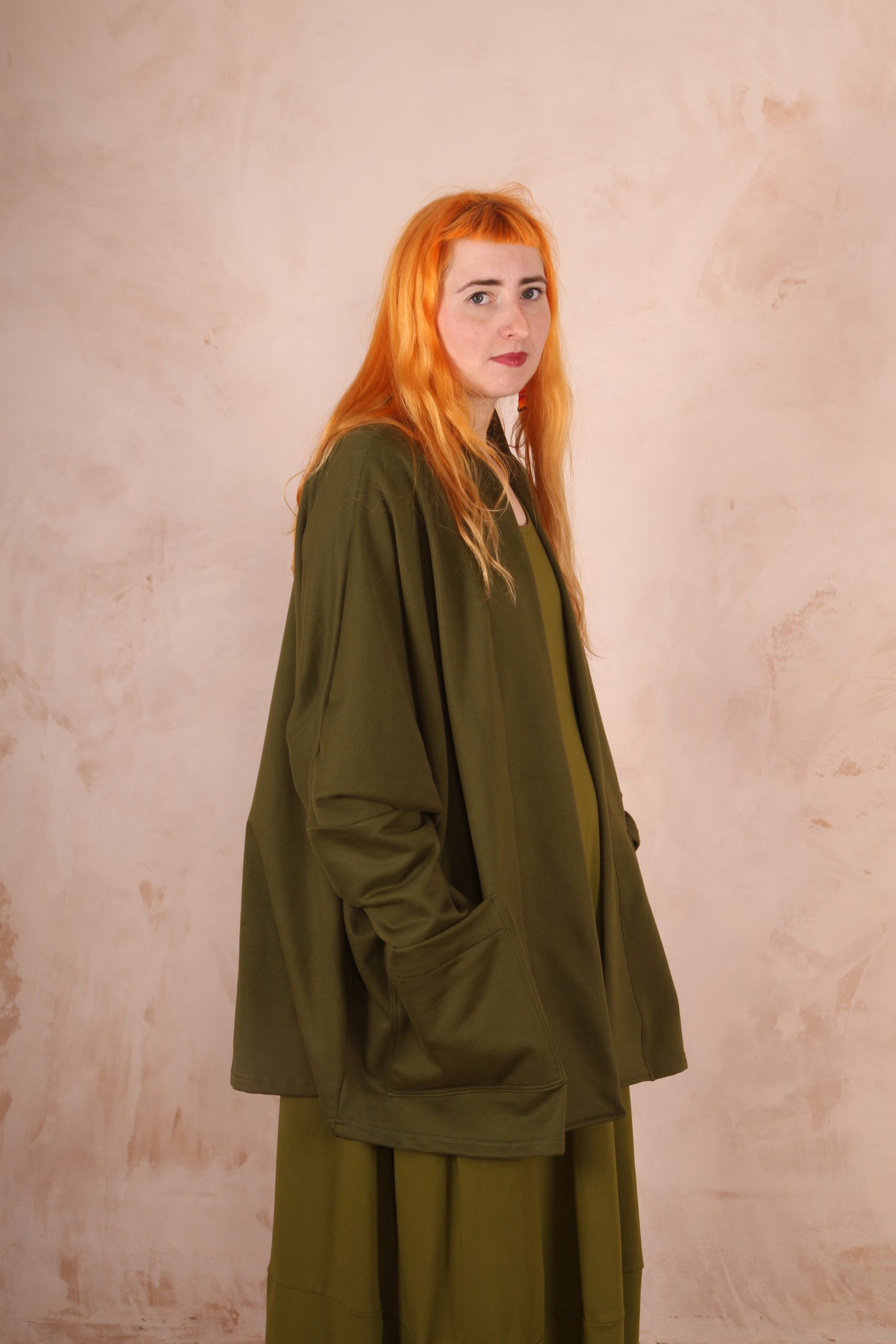 Freya oversized jersey cardigan 100% Cotton Moss green - Image 3