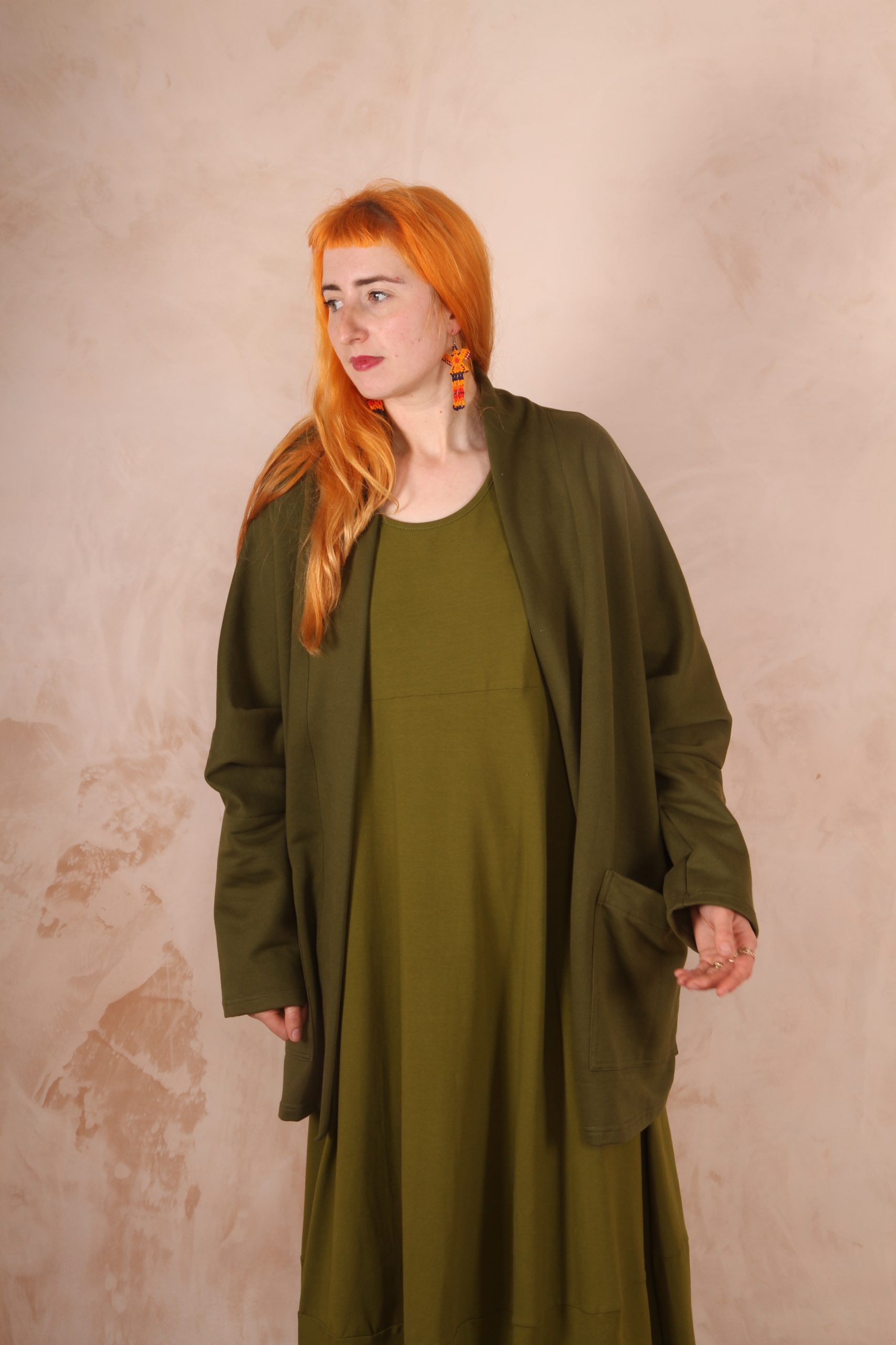 Freya oversized jersey cardigan 100% Cotton Moss green - Image 6
