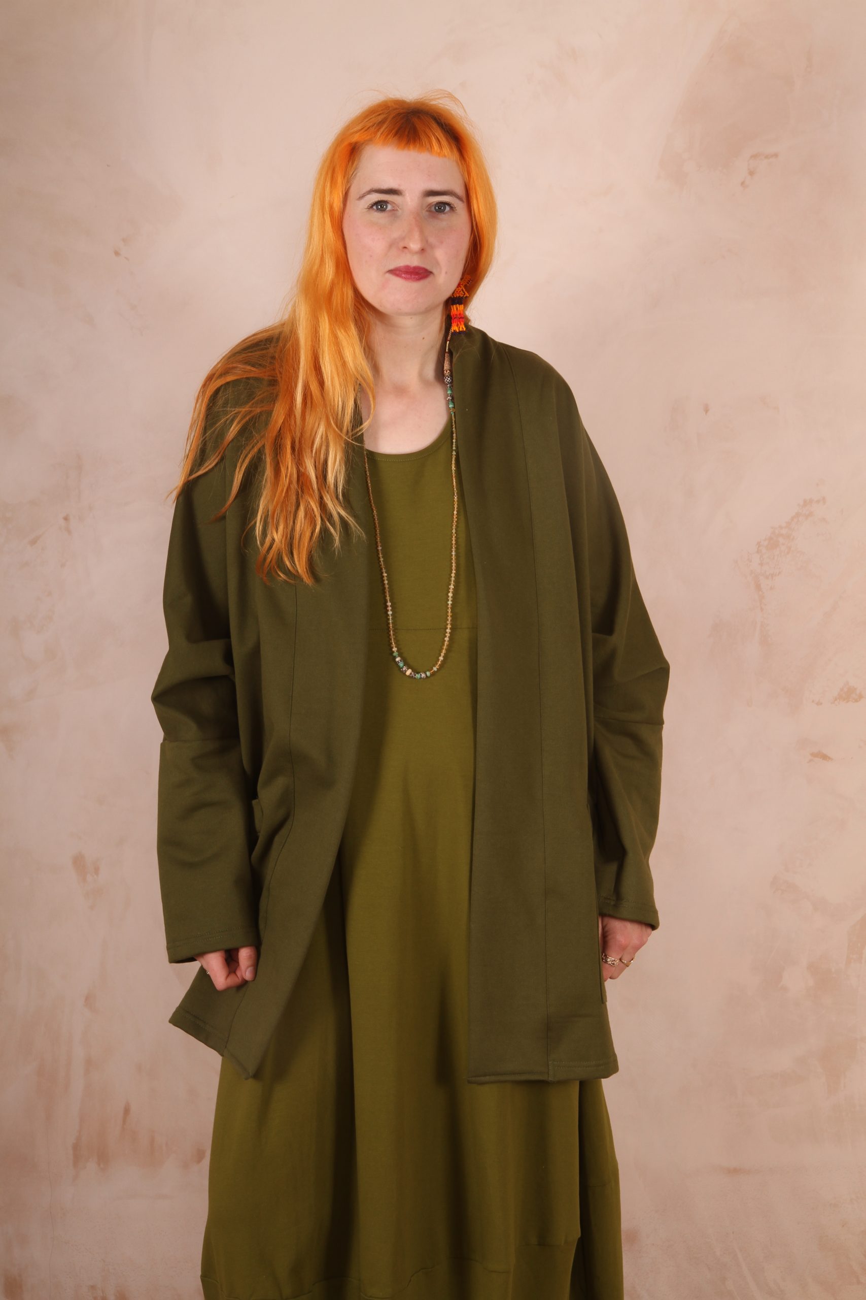 Freya oversized jersey cardigan 100% Cotton Moss green