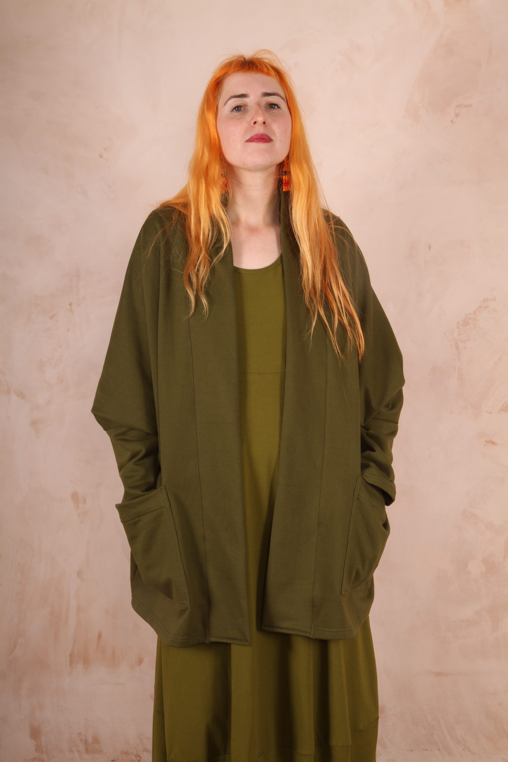 Freya oversized jersey cardigan 100% Cotton Moss green - Image 4