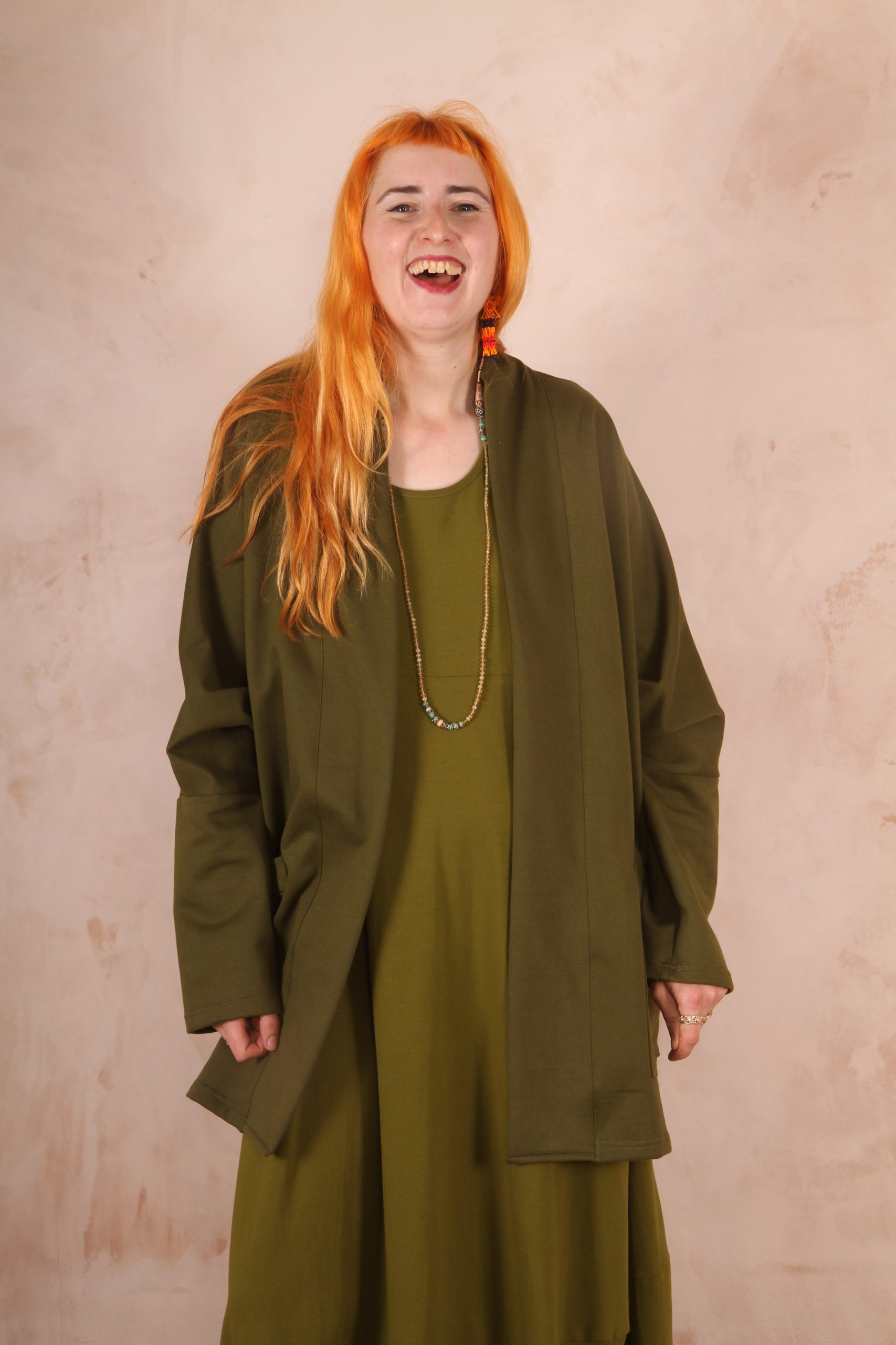 Freya oversized jersey cardigan 100% Cotton Moss green - Image 5