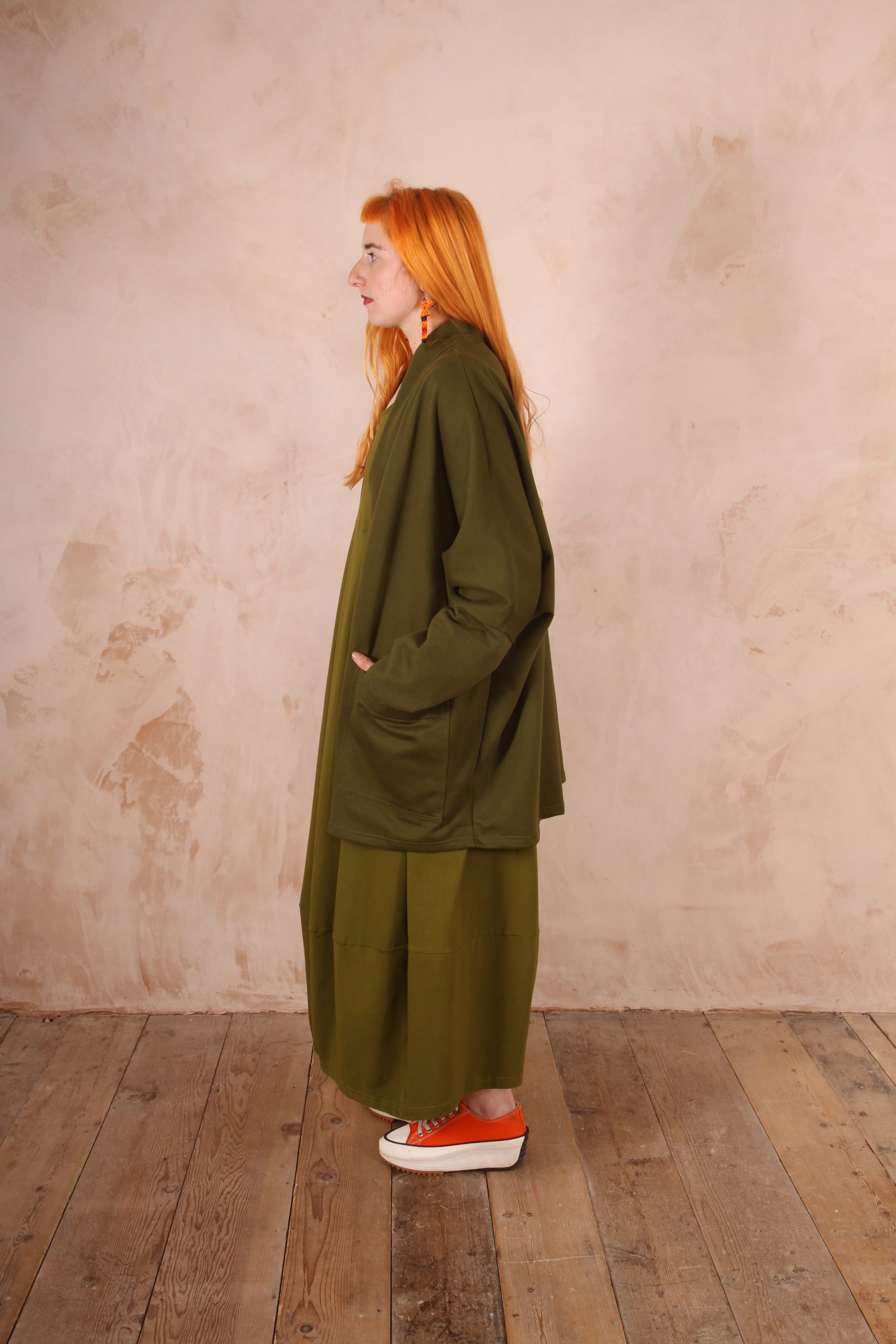 Freya oversized jersey cardigan 100% Cotton Moss green - Image 9