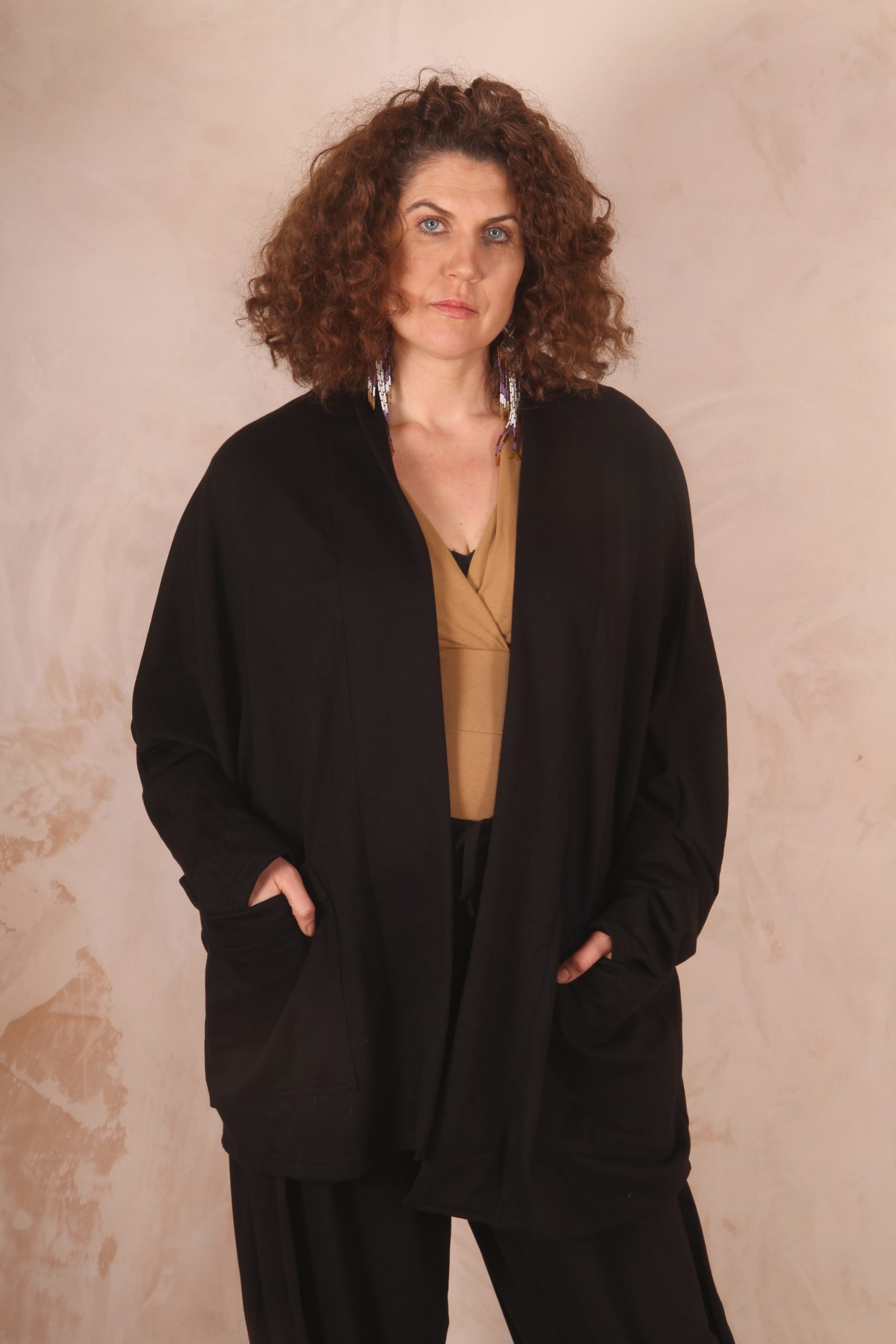 Freya oversized jersey cardigan 100% Cotton Black