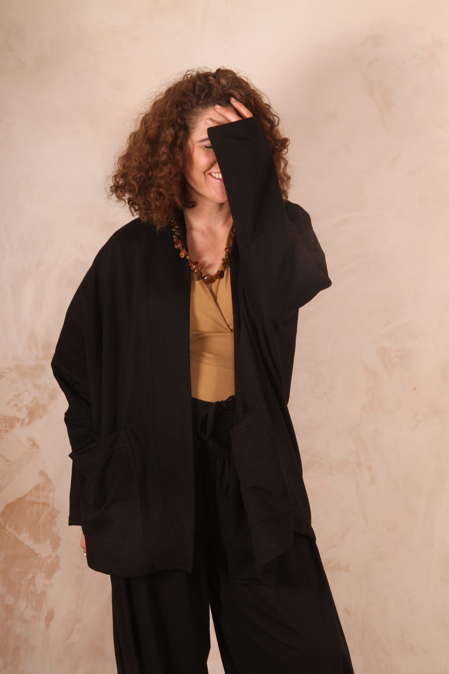 Freya oversized jersey cardigan 100% Cotton Black - Image 4
