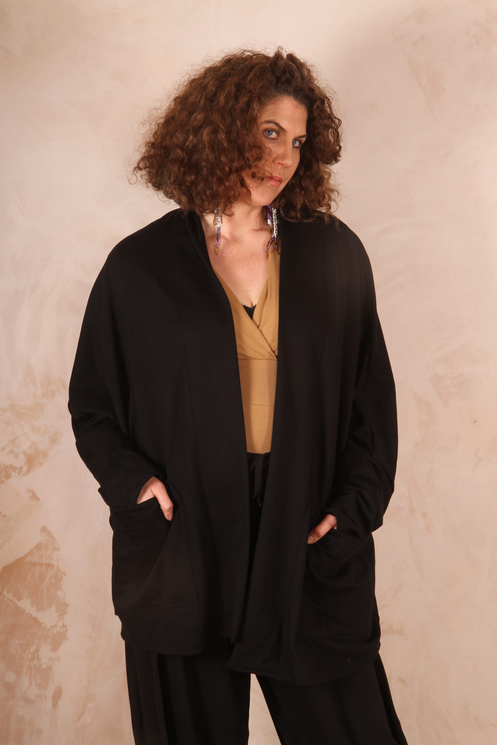 Freya oversized jersey cardigan 100% Cotton Black - Image 8