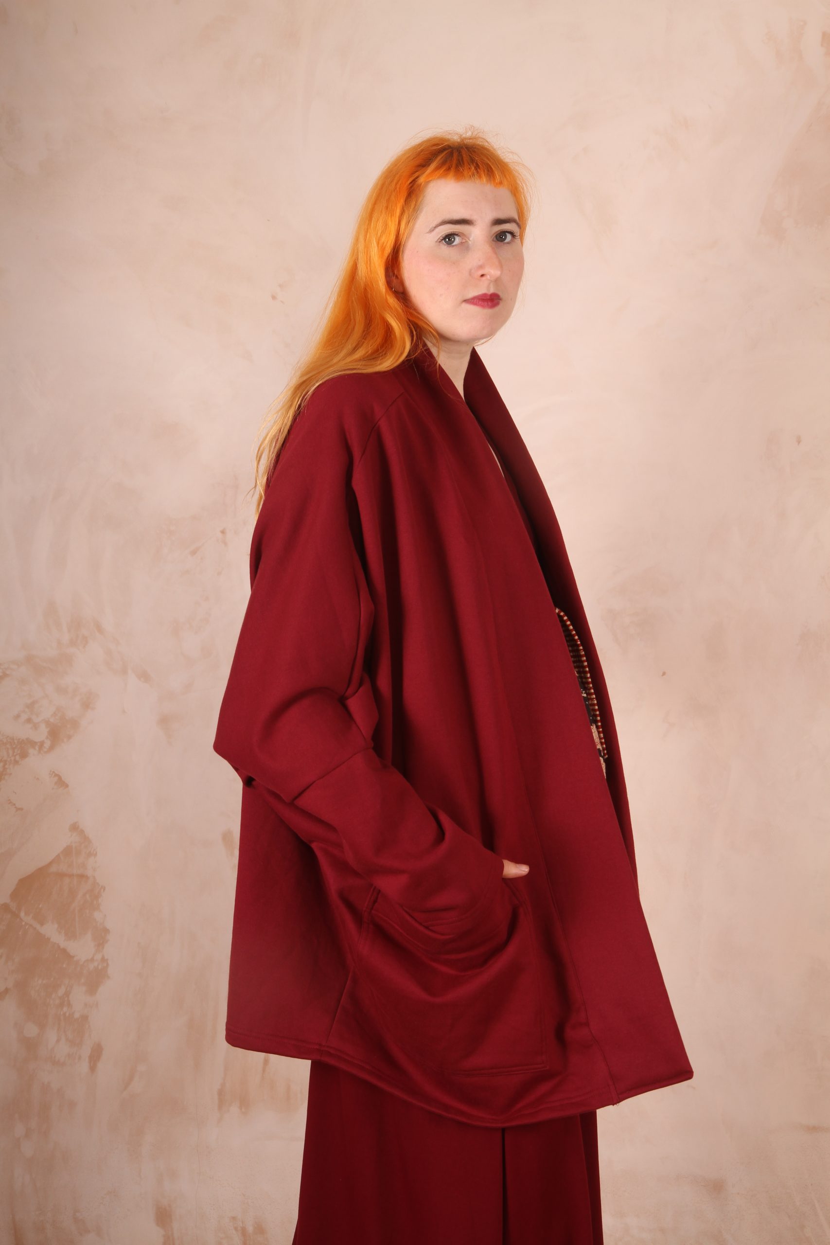 Freya oversized jersey cardigan 100% Cotton Hawthorn Red - Image 2