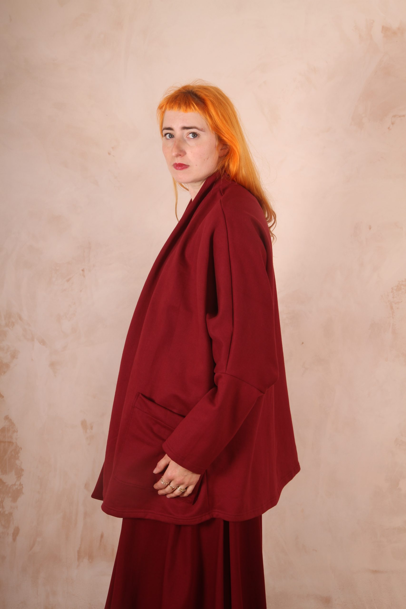 Freya oversized jersey cardigan 100% Cotton Hawthorn Red - Image 7