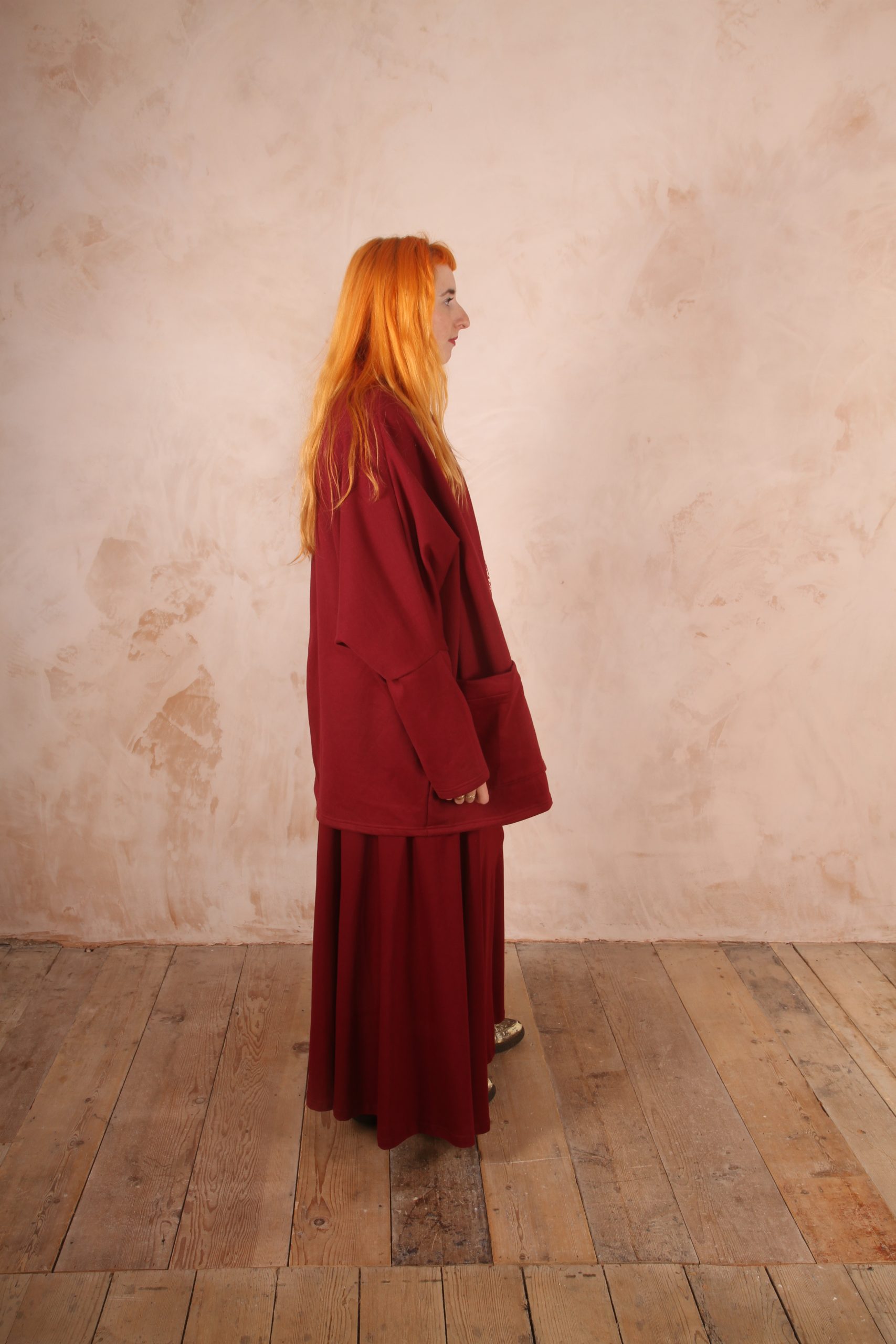 Freya oversized jersey cardigan 100% Cotton Hawthorn Red - Image 4