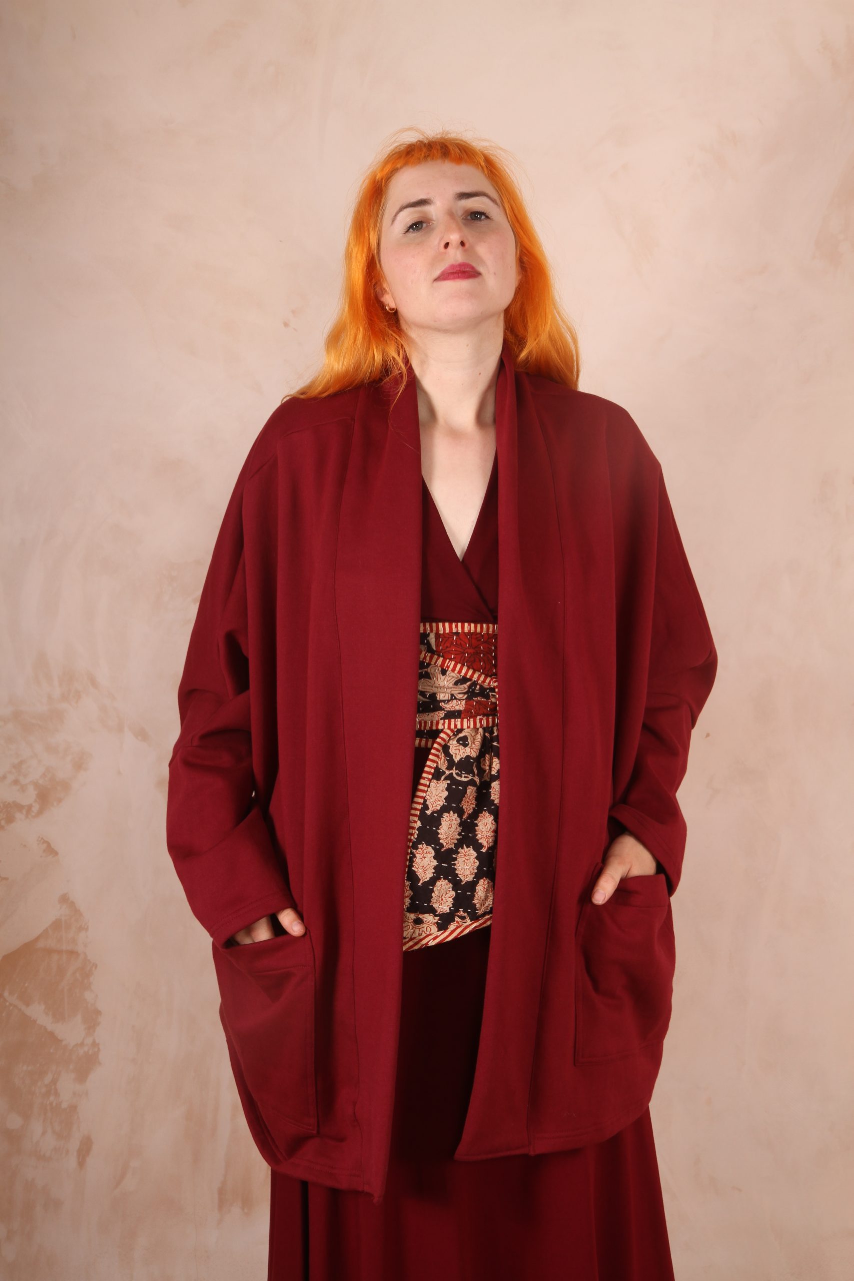 Freya oversized jersey cardigan 100% Cotton Hawthorn Red - Image 5